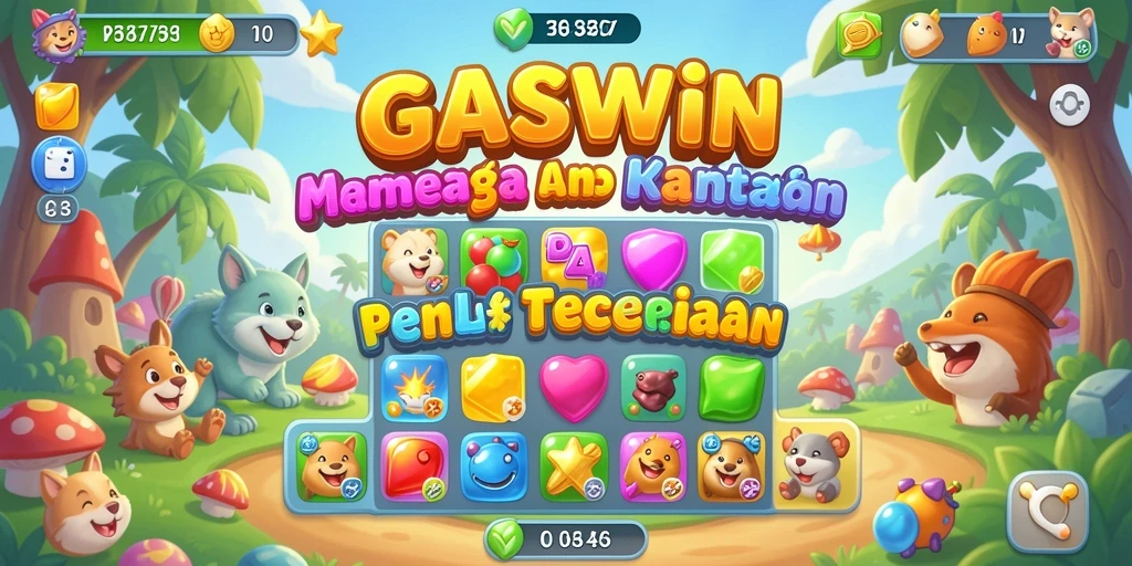 Screenshot GASWIN menampilkan gameplay Match-3 yang seru dan penuh warna.