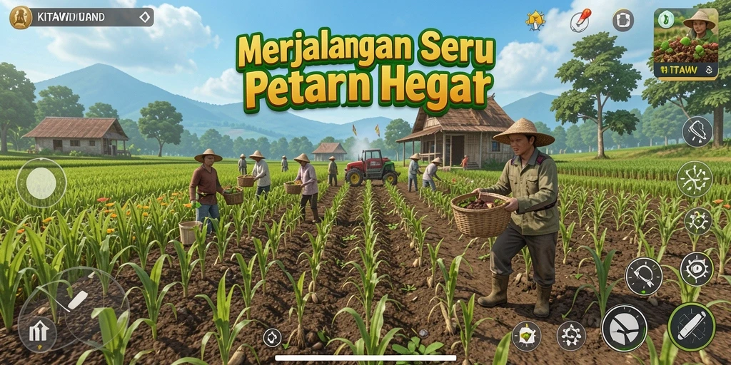 Tampilan gameplay seru di KITAWD dengan berbagai aktivitas bertani.