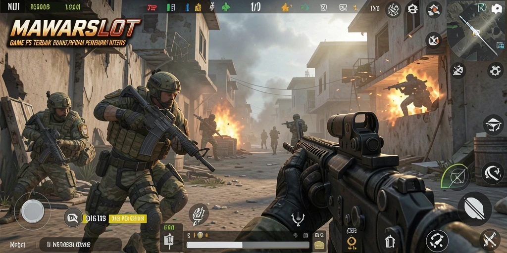 Tangkapan layar utama dari gameplay intens MAWARSLOT dengan aksi FPS yang menegangkan.