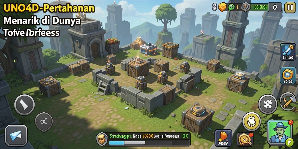 Screenshot gameplay UNO4D yang menunjukkan aksi menara pertahanan yang menegangkan.
